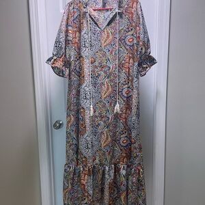 SHEIN Boho Paisley Tassel Midi Dress XL Flowy Lightweight